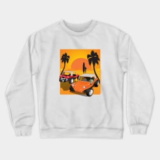 Dune Buggy  Front and Back with Sunset and Surfer Dune Buggies Crewneck Sweatshirt